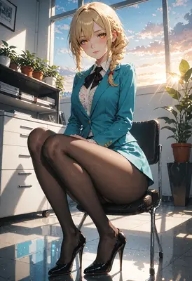 Blonde Secretary in a Sunlit Office