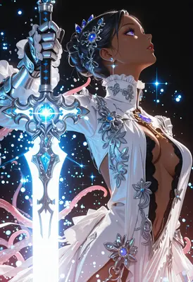 Radiant Knight with Glowing Crystal Sword