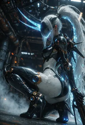 Cybernetic Warrior with Glowing Horns