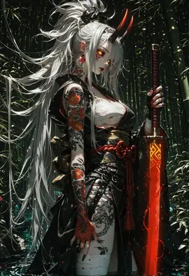 Oni Warrior with Glowing Blade