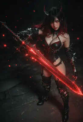 Demon Warrior with Glowing Red Blade