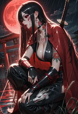 Crimson Moonlight Samurai Warrior