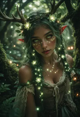 Mystical Forest Fae with Glowing Antlers