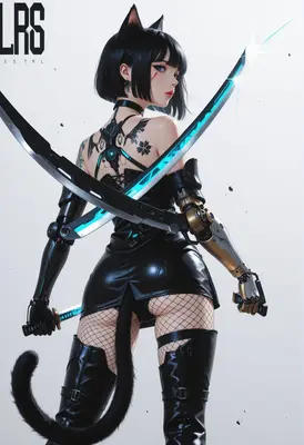 Cybernetic Cat Girl Dual Blade Warrior