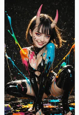 Neon Paint Splatter Demon Girl