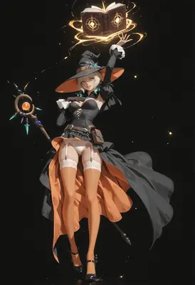 Enchanting Witch with Floating Magic Tome