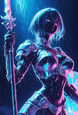 Neon Warrior Under the Rain