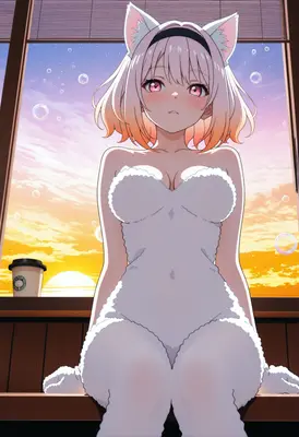 Cozy Cat Girl at Sunset