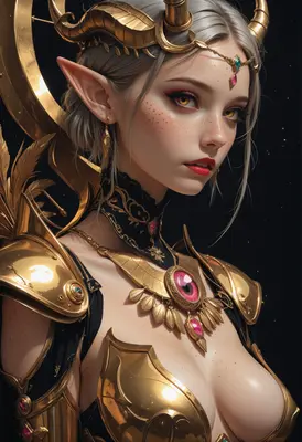 Celestial Horned Goddess in Golden Armor