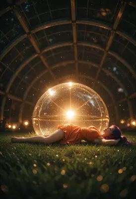 Girl Resting Under Glowing Celestial Sphere