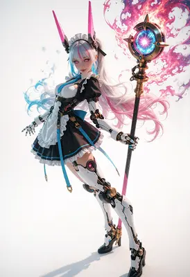 Cyborg Maid Wielding Arcane Staff