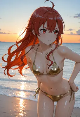 Radiant Redhead at Sunset Beach