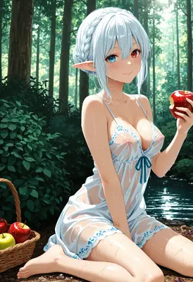Elf Maiden Enjoying A Forest Snack