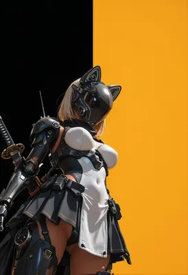Cybernetic Cat Girl Samurai Warrior