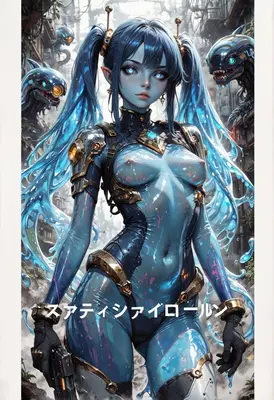 Blue Cybernetic Warrior with Liquid Hair