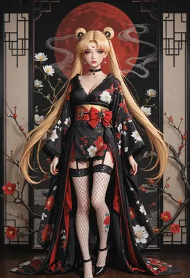 Lunar Princess in Traditional Floral Kimono