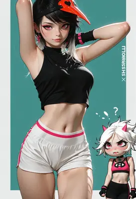 Sporty Anime Girl and Chibi Companion