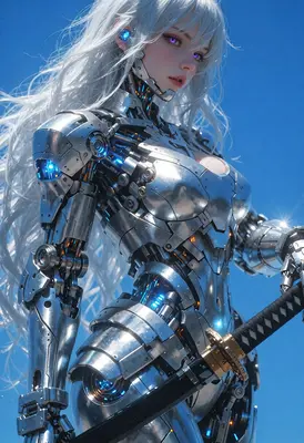 Silver Cybernetic Warrior with Katana