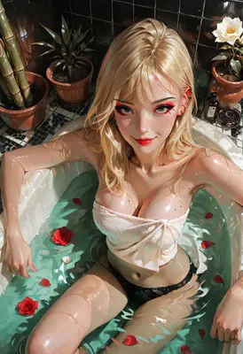 Serene Blonde Beauty in Floral Bath