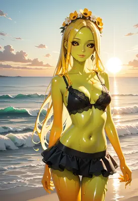 Golden Slime Girl at Sunset