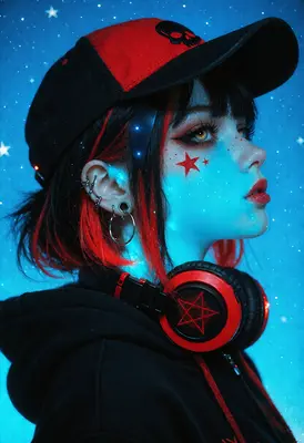 Neon Punk Girl with Starry Eyes