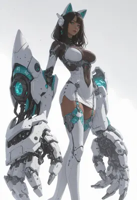 Cybernetic Cat Girl with Massive Gauntlets