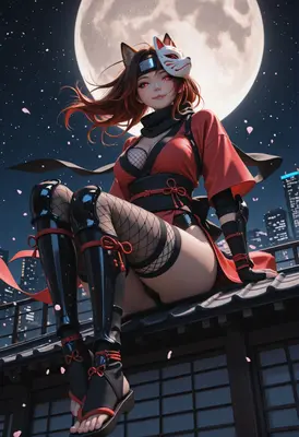 Kitsune Ninja Under the Full Moon