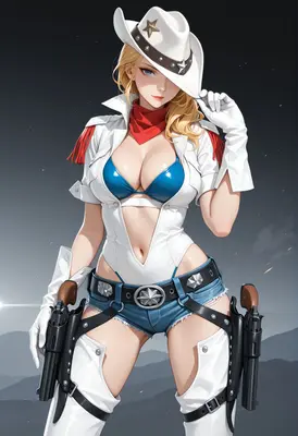 Blonde Cowgirl Gunslinger in Western Gear