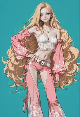 Blonde Beauty in Floral Pink Chaps