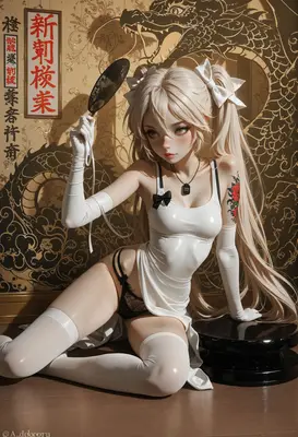 Elegant Blonde Maiden with Dragon Backdrop