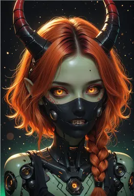 Cybernetic Demon with Glowing Amber Eyes