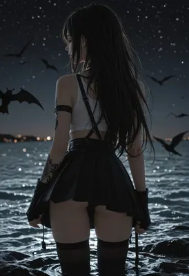 Gothic Girl Standing in Dark Waters