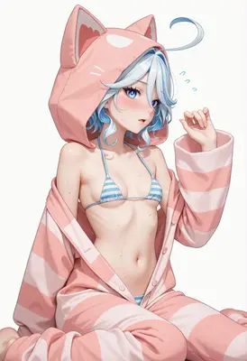 Sweaty Cat Girl in Striped Pajamas