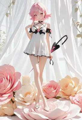 Pink Haired Girl Among Giant Roses