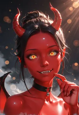 Radiant Red Demon Girl Portrait