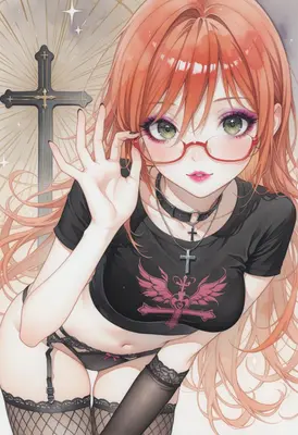 Gothic Style Girl with Red Glasses