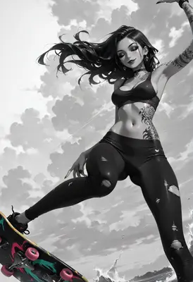 Skater Girl in Monochrome Motion