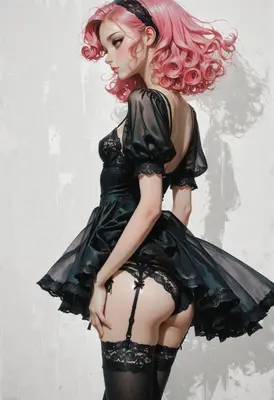 Pink Haired Beauty in Black Lingerie