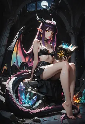 Demon Scholar Reading Ancient Magic Grimoire