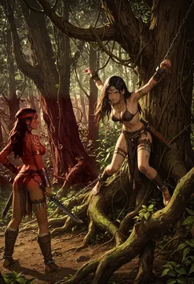 Jungle Confrontation of Bound Warrior