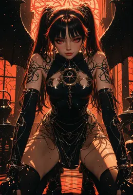 Gothic Succubus in Crimson Light
