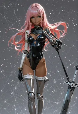 Cyborg Warrior with Pink Hair