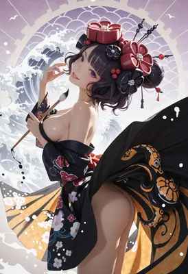Elegant Artist with Flowing Kimono