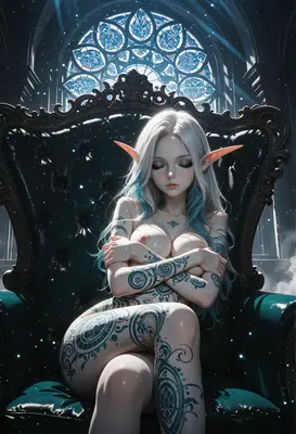 Tattooed Elf Resting on Throne