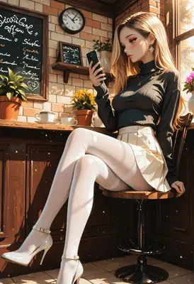 Blonde Girl Relaxing at Coffee Shop