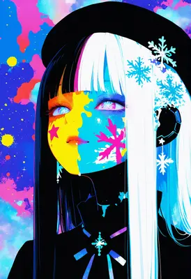 Vibrant Neon Snowflake Anime Portrait