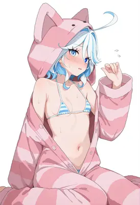 Embarrassed Girl in Pink Animal Onesie