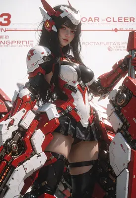 Red Armored Cybernetic Warrior Maiden