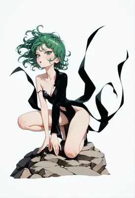 Tatsumaki Crouching on Jagged Rocks