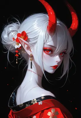 Crimson Horned Oni Maiden